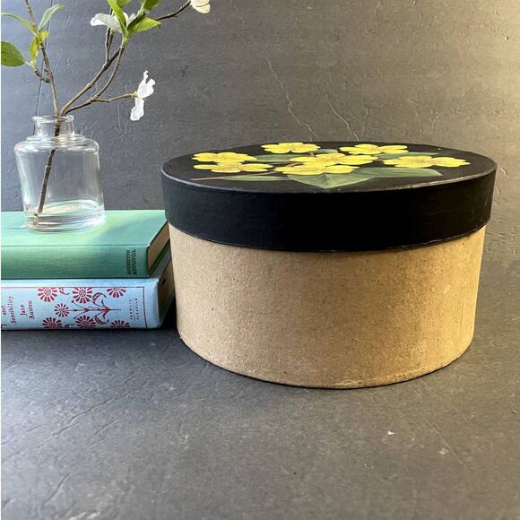 Vintage Hand Painted Cylinder Box Cardboard - Picture 2 of 9